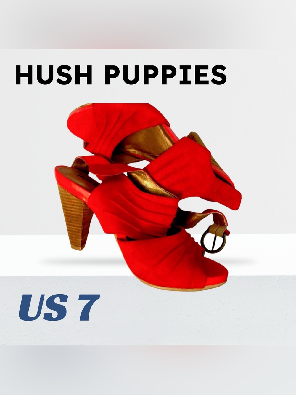 🇺🇸👍GUC HUSH PUPPIES | US 7 | Suede & Wood Coral High heels sandals ❗️read**